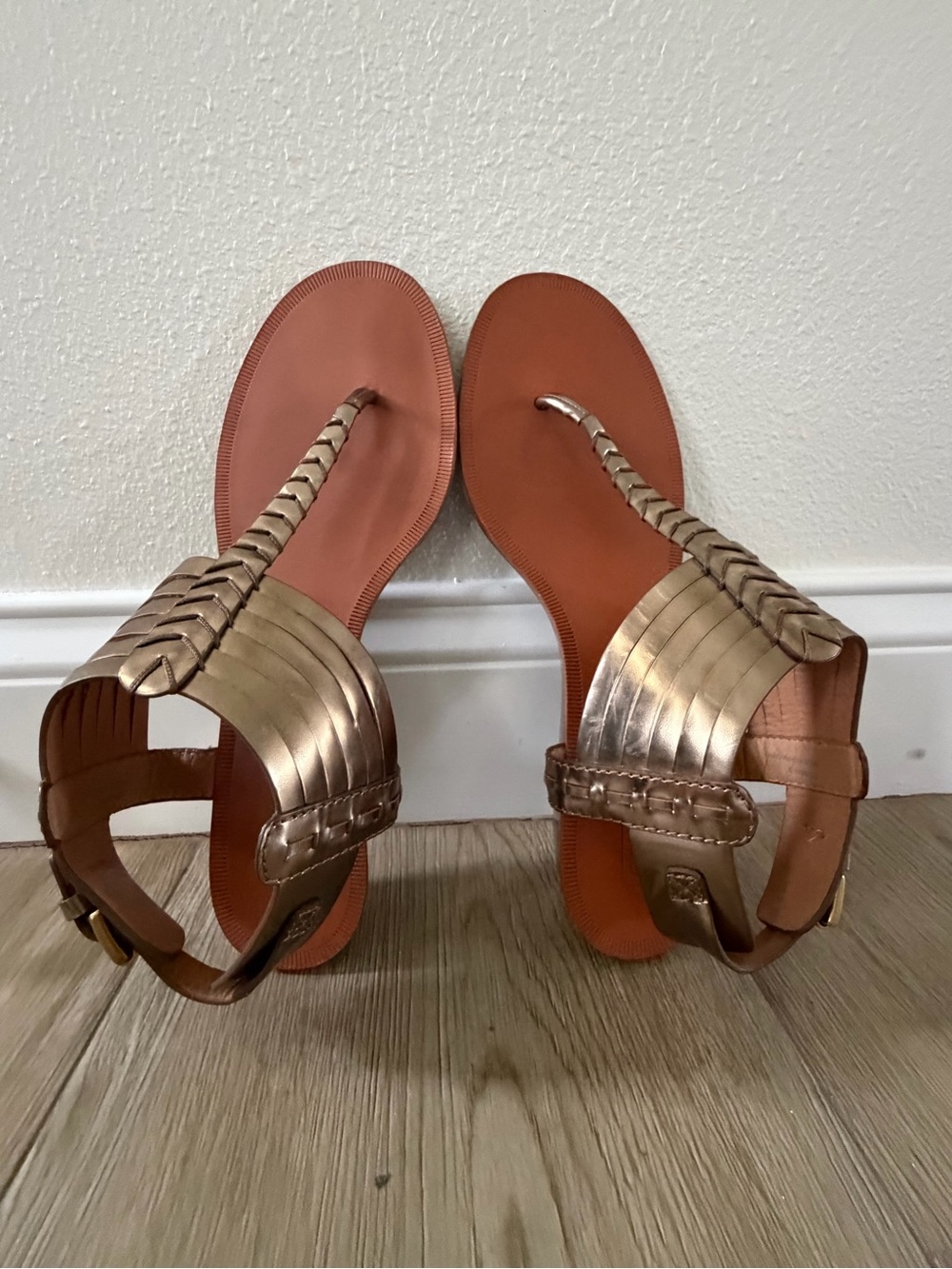 Coach Leather Wedge Sandals India Metallic Bronze Brass Hardware Q1888 Size 10 - Picture 2 of 6